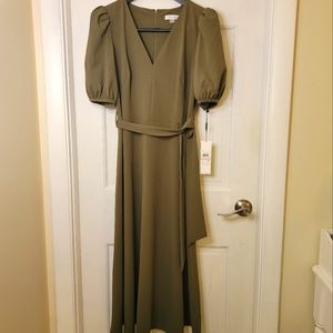 Calvin Klein Olive Green Puff Shoulder Dress. 10.